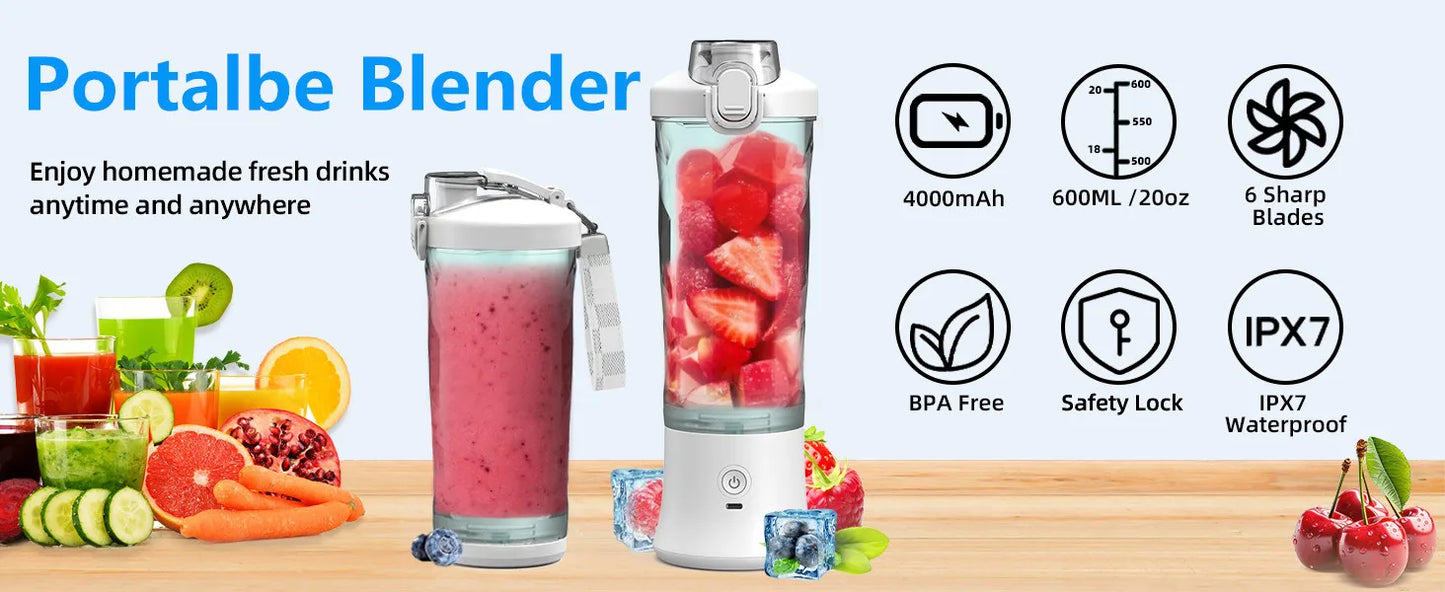 Portable 20oz BPA-Free USB Blender with Travel Lid