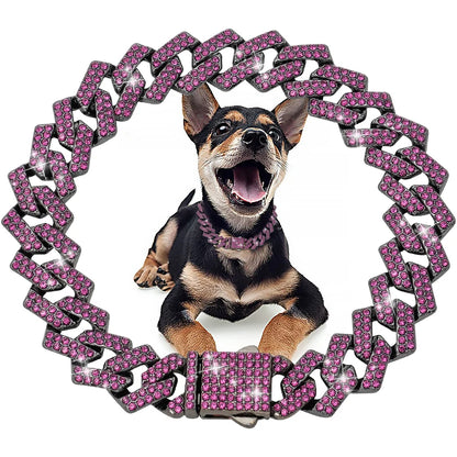 Collar de cadena cubana de diamantes de lujo para perros y gatos