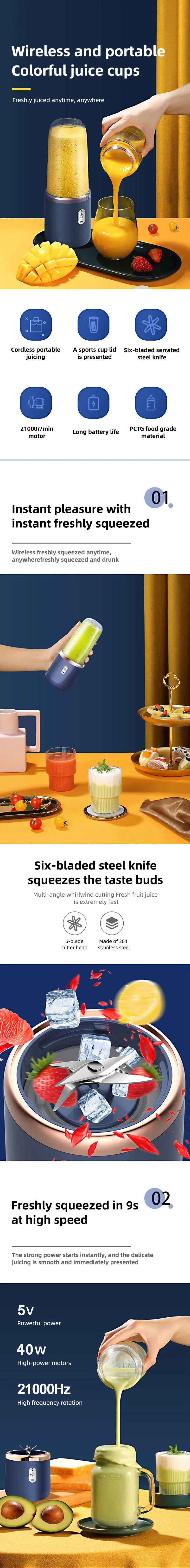 Multi-Function USB Rechargeable Juicer with Double Cups and 6 Blades.