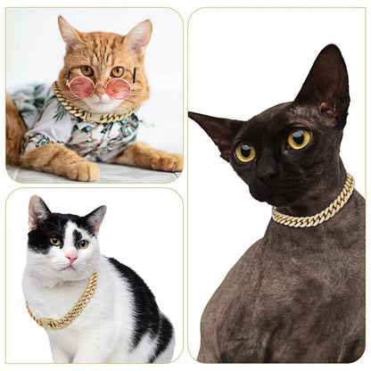Collar de cadena cubana de diamantes de lujo para perros y gatos
