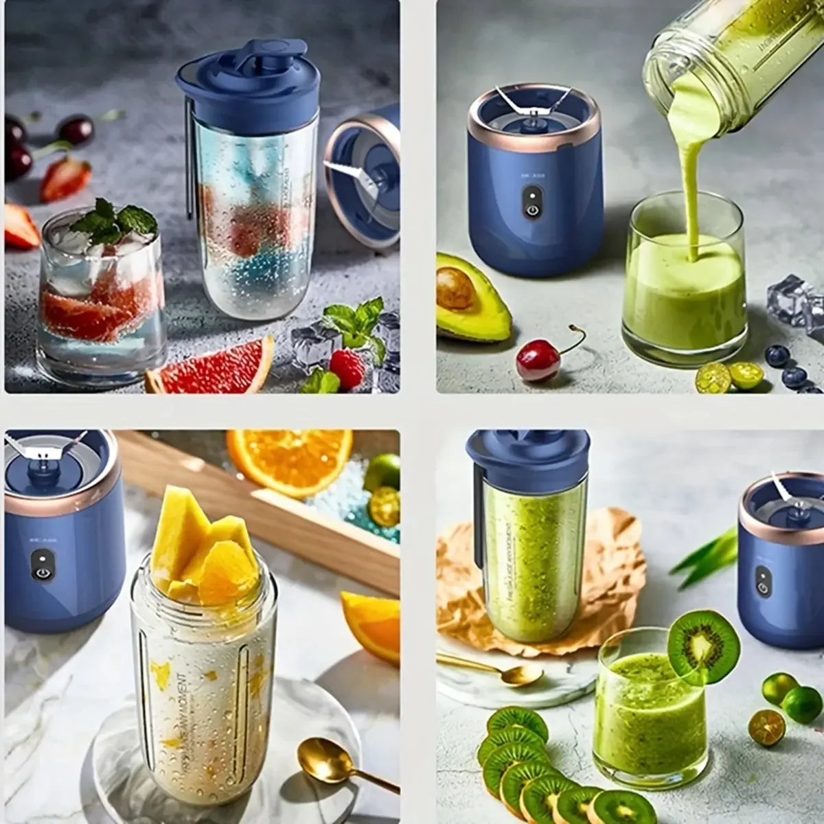 Multi-Function USB Rechargeable Juicer with Double Cups and 6 Blades.