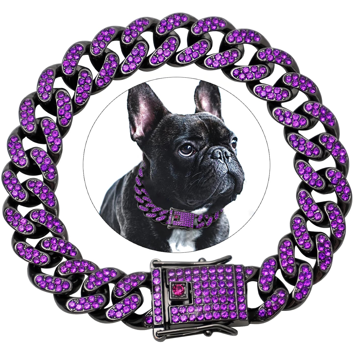 Collar de cadena cubana de diamantes de lujo para perros y gatos