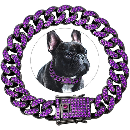 Collar de cadena cubana de diamantes de lujo para perros y gatos