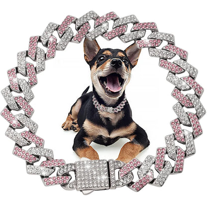 Collar de cadena cubana de diamantes de lujo para perros y gatos