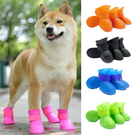 4 botas de lluvia impermeables y antideslizantes para perros y gatos