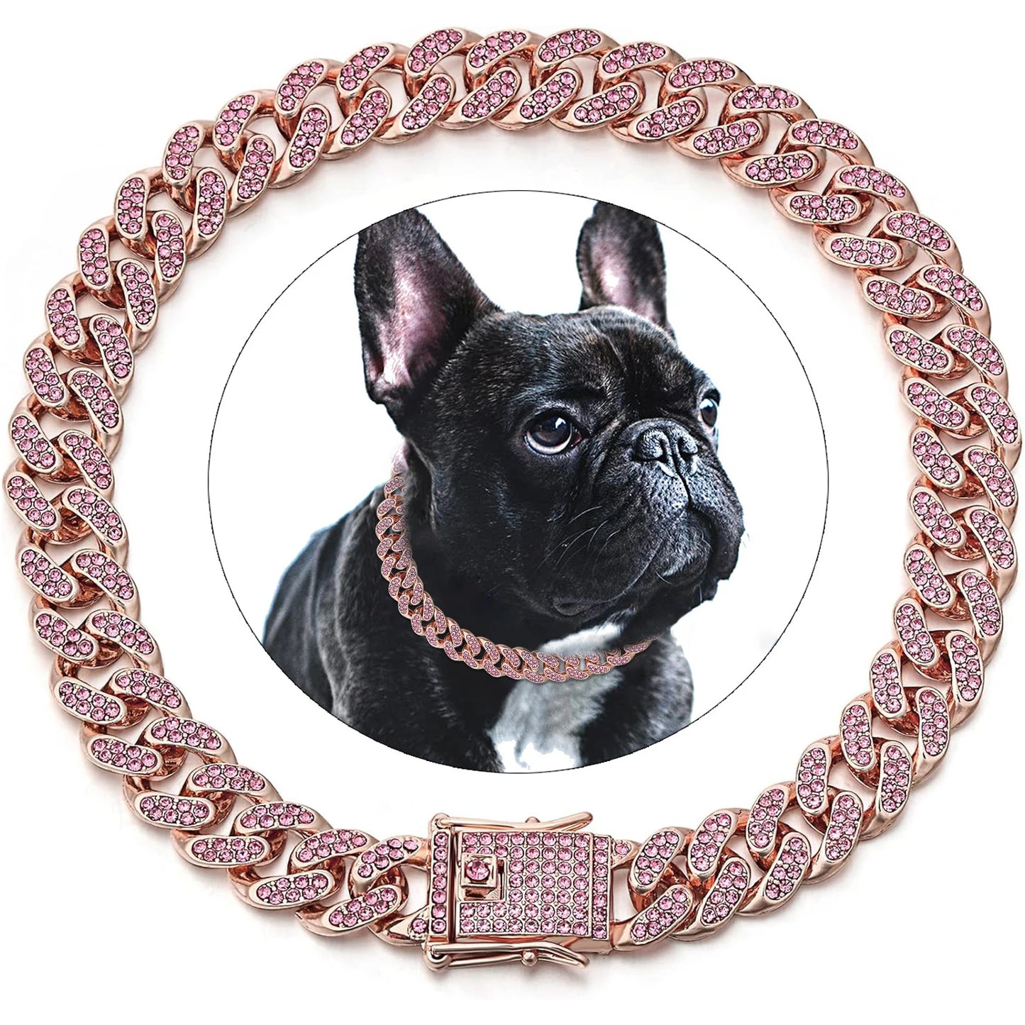 Collar de cadena cubana de diamantes de lujo para perros y gatos