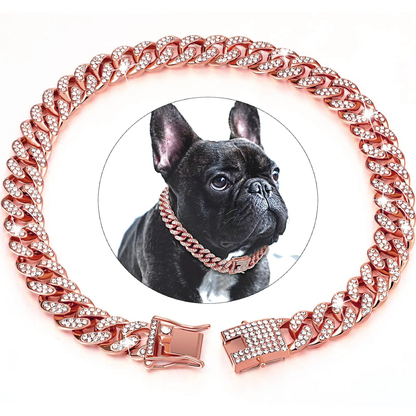 Collar de cadena cubana de diamantes de lujo para perros y gatos