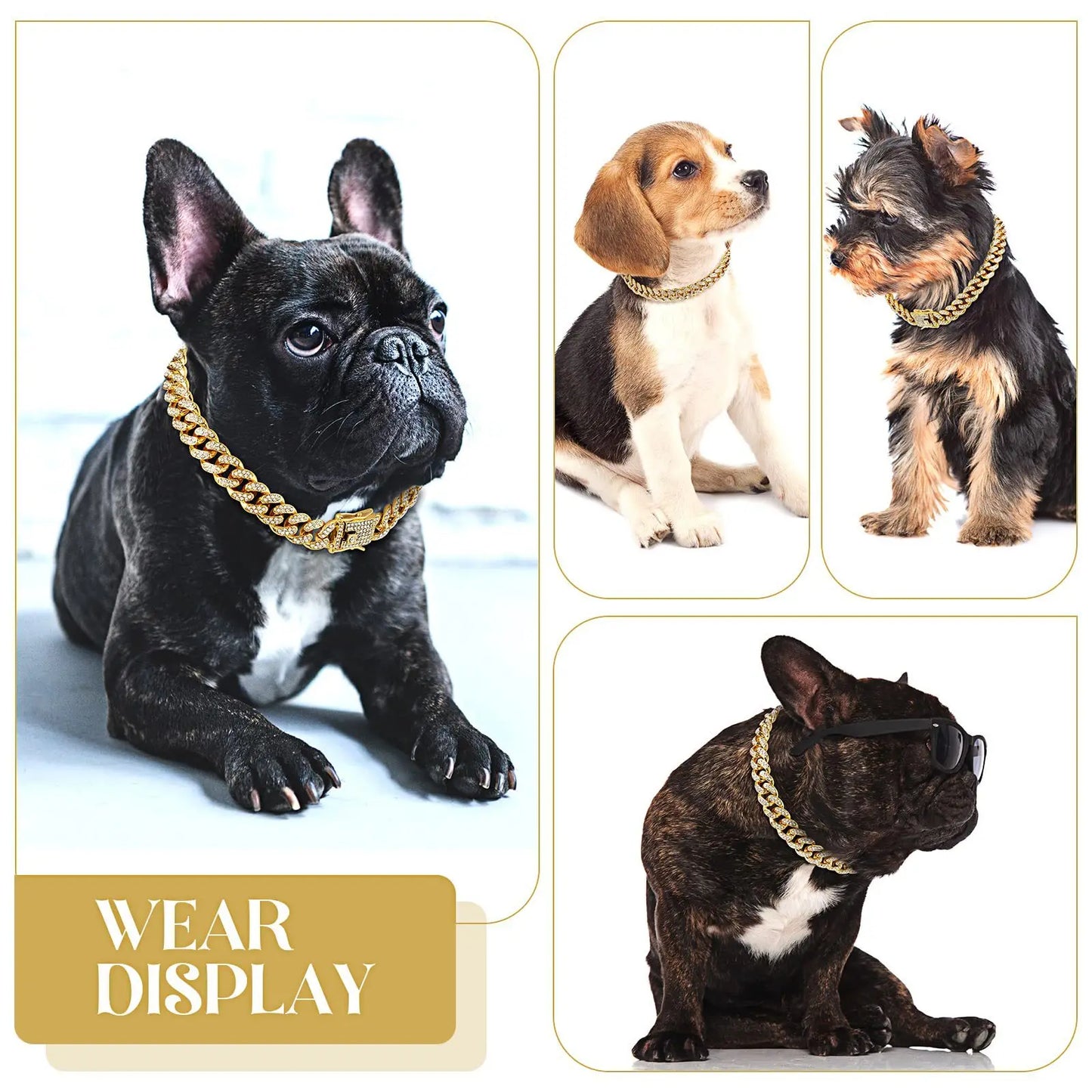 Collar de cadena cubana de diamantes de lujo para perros y gatos