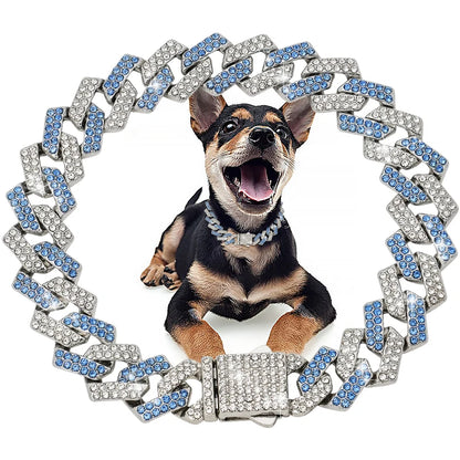 Collar de cadena cubana de diamantes de lujo para perros y gatos