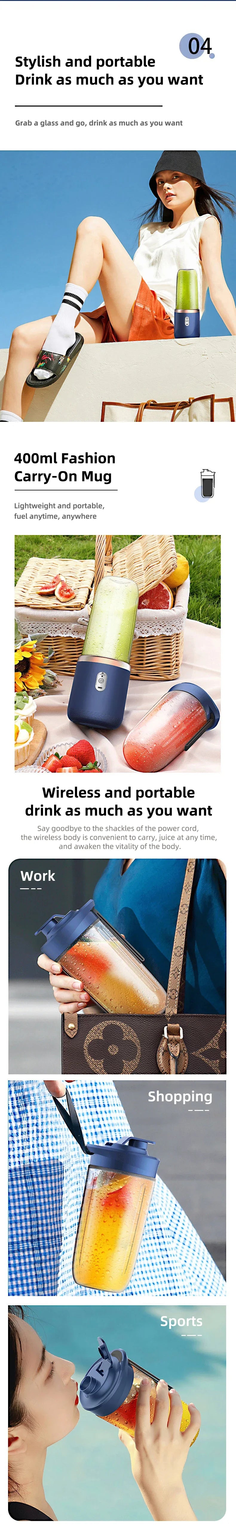 Multi-Function USB Rechargeable Juicer with Double Cups and 6 Blades.